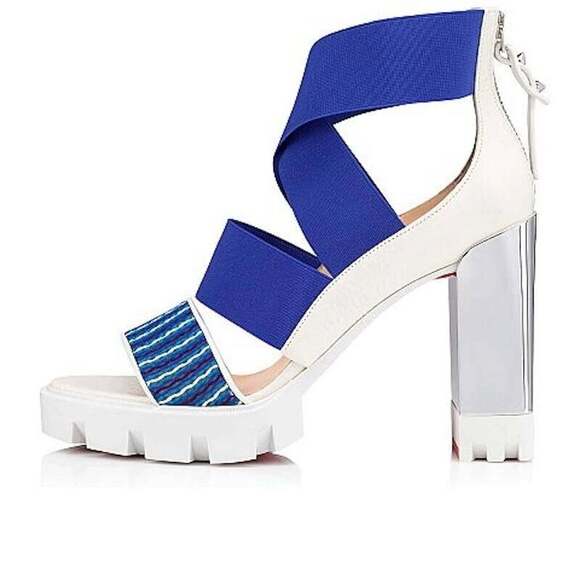 Christian Louboutin Patrouiagoma 100 Blue Strap Sandal Block Heel Pump 40.5 - Picture 3 of 12